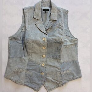 Lauren Ralph Lauren Vest Women’s XL Blue Striped Patchwork Denim Cotton